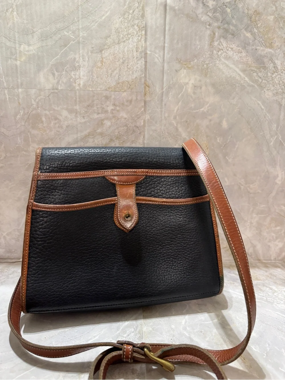 Dooney & Bourke Black and Brown Pebbled Leather Messenger Bag